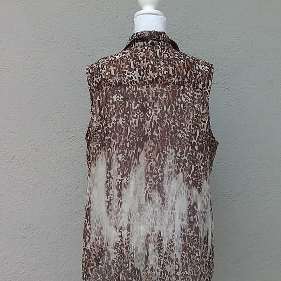 Chico's Woman's Blouse Size Large Beige Brown Transitional Animal Print Sheer - Picture 3 of 6